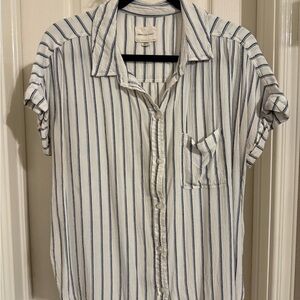 American Eagle Outfitters White and Blue Striped Button Down Shirt